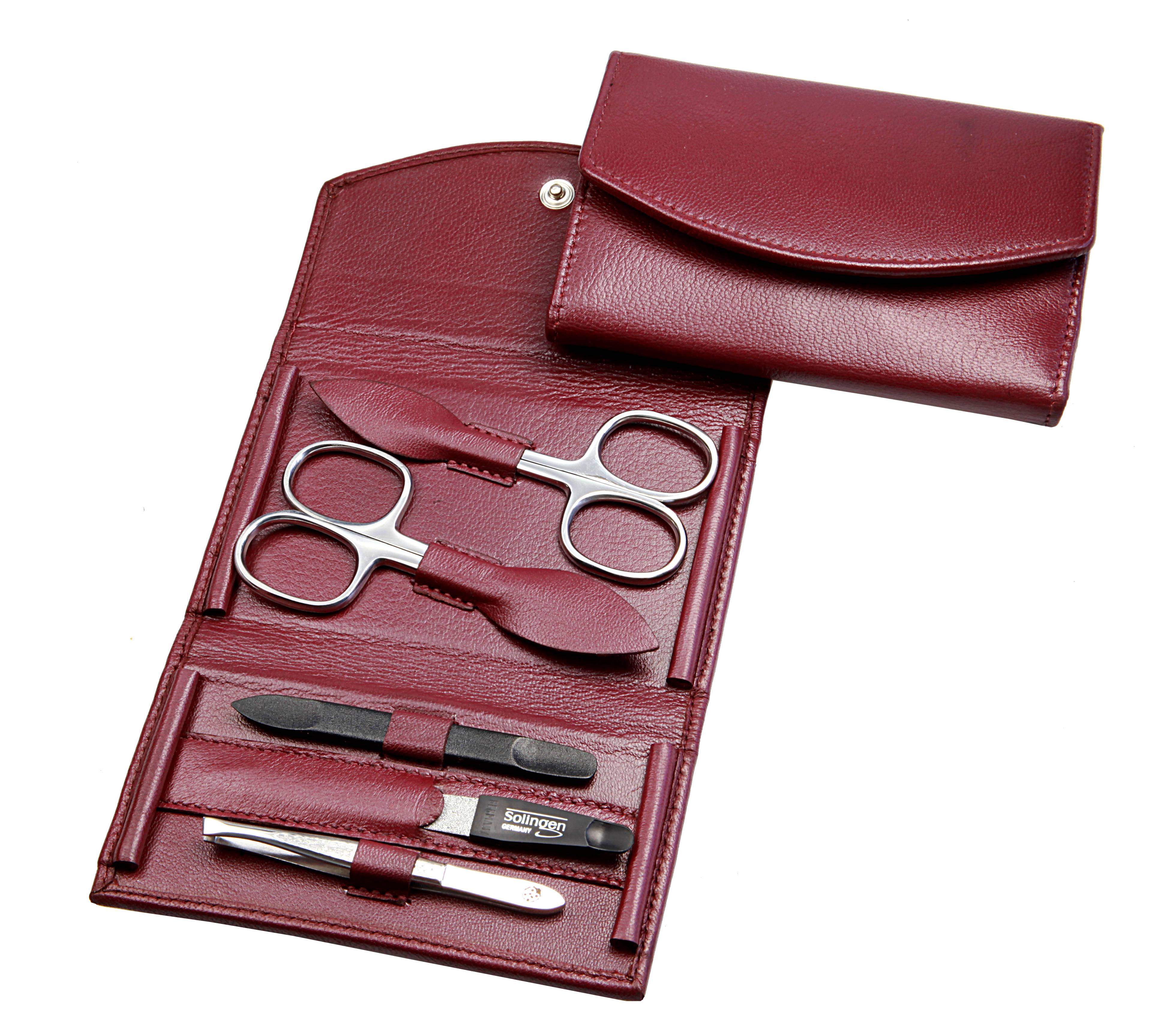Manicure-Etui: 5-tlg. Bestückung, rostfrei-glanzpoliert; Nappa-Lammleder, bordeaux