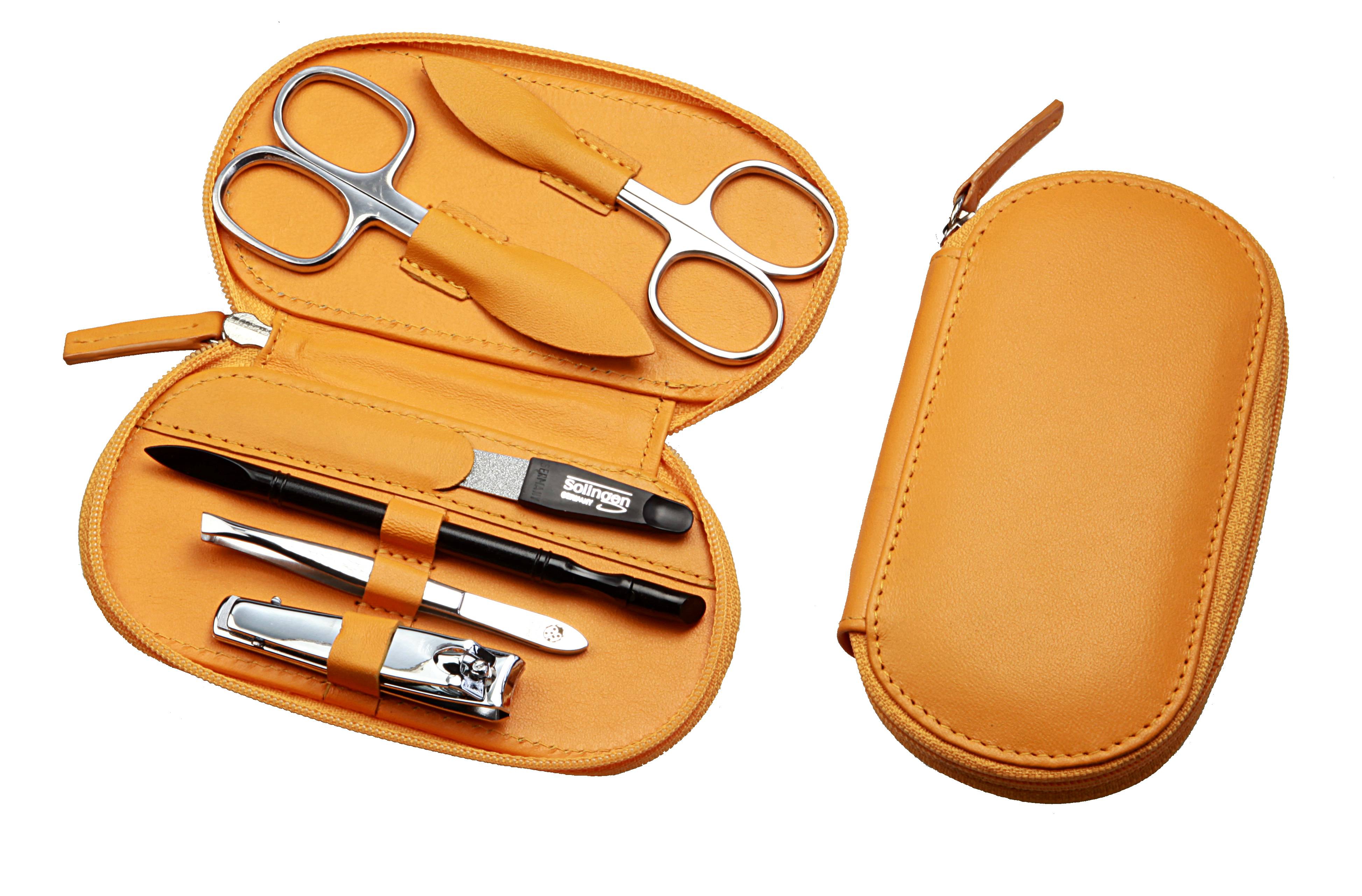 Manicure-Etui, Reißverschluss: 6-tlg. Bestückung, rostfrei-glanzpoliert; Nappa-Lammleder, maisgelb