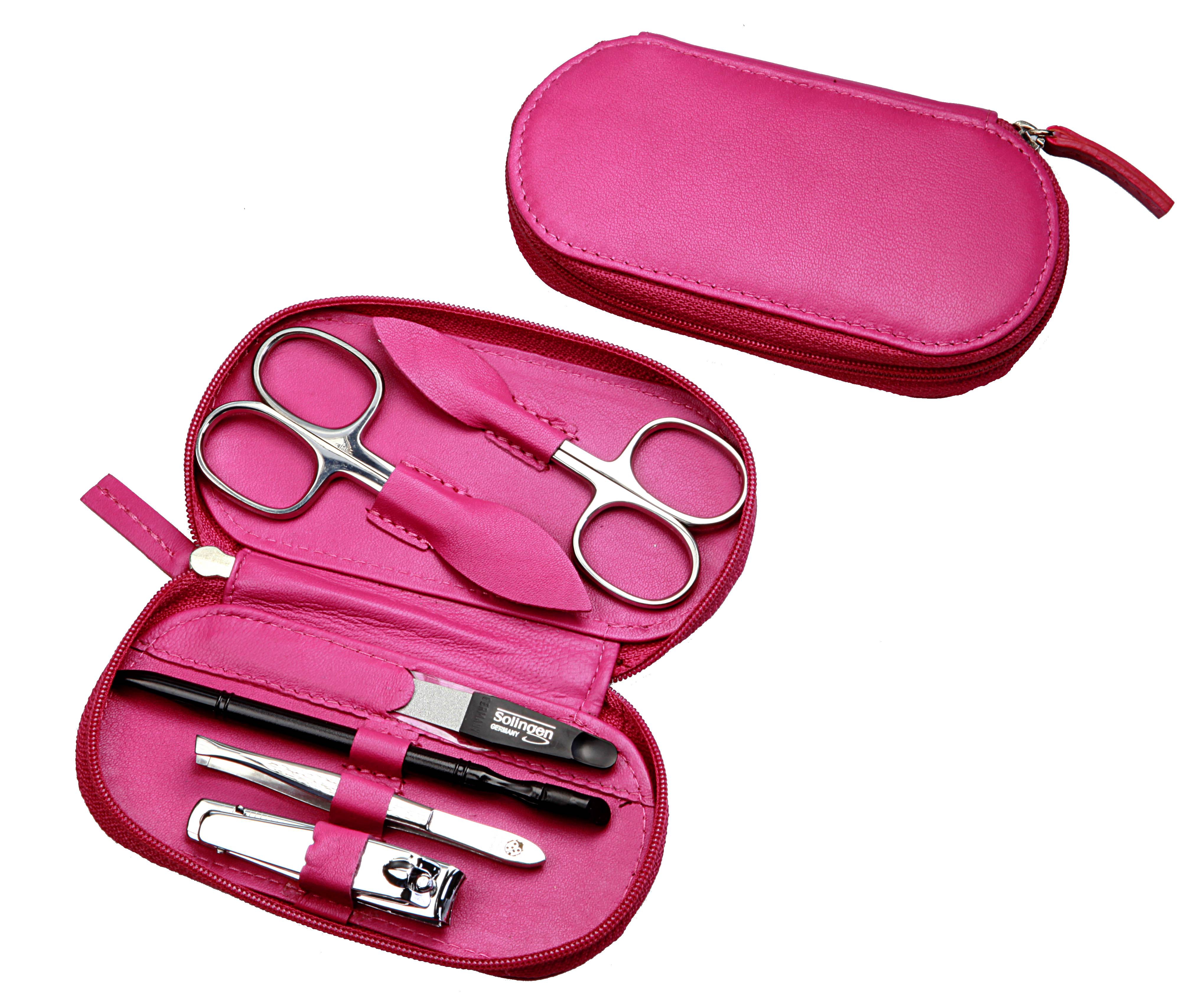 Manicure-Etui, Reißverschluss: 6-tlg. Bestückung, rostfrei-glanzpoliert; Nappa-Lammleder, pink