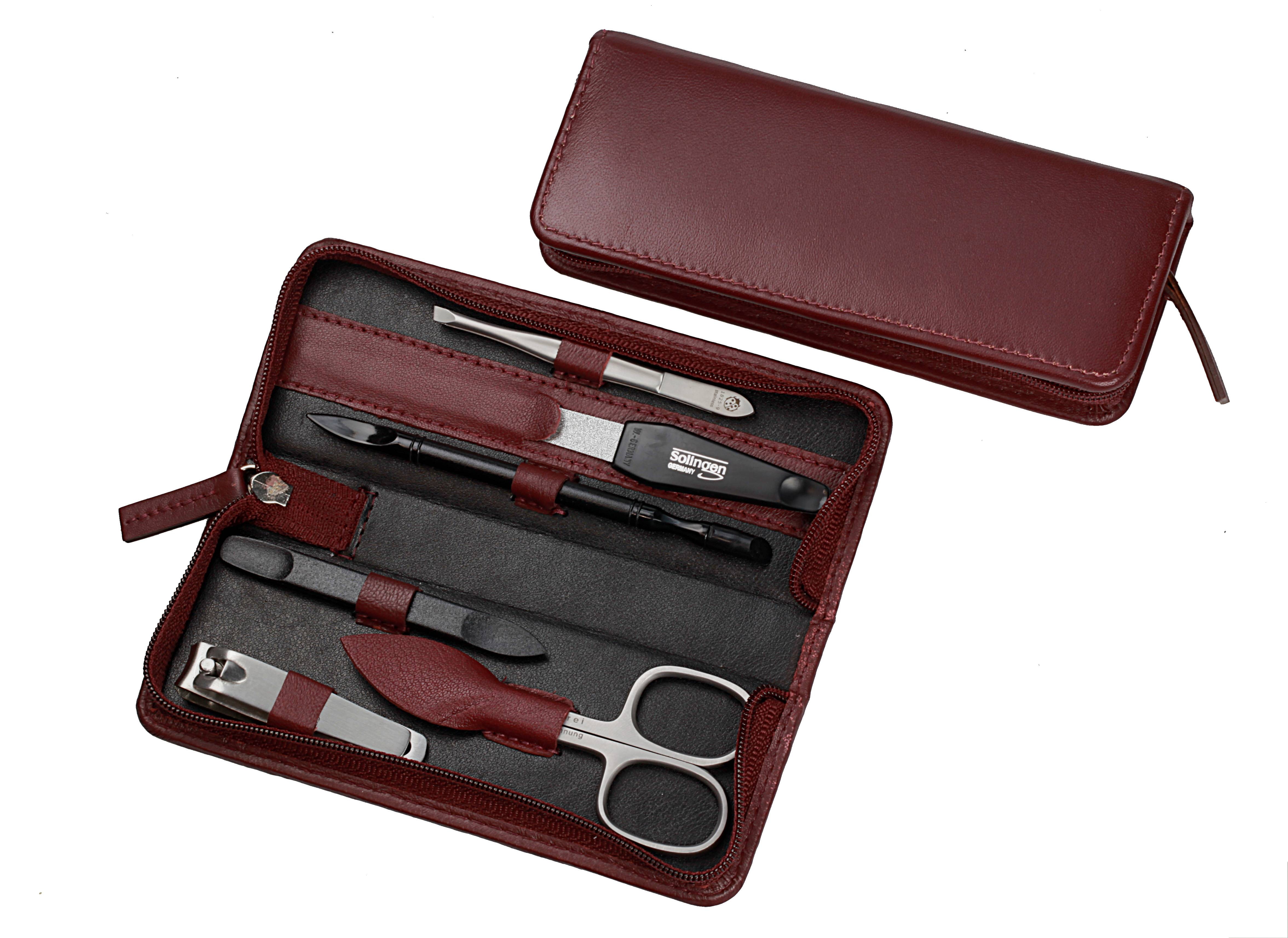 Manicure-Etui, Reißverschluss: 6-tlg. Bestückung, rostfrei-edelmattiert; Nappa-Lammleder, bordeaux