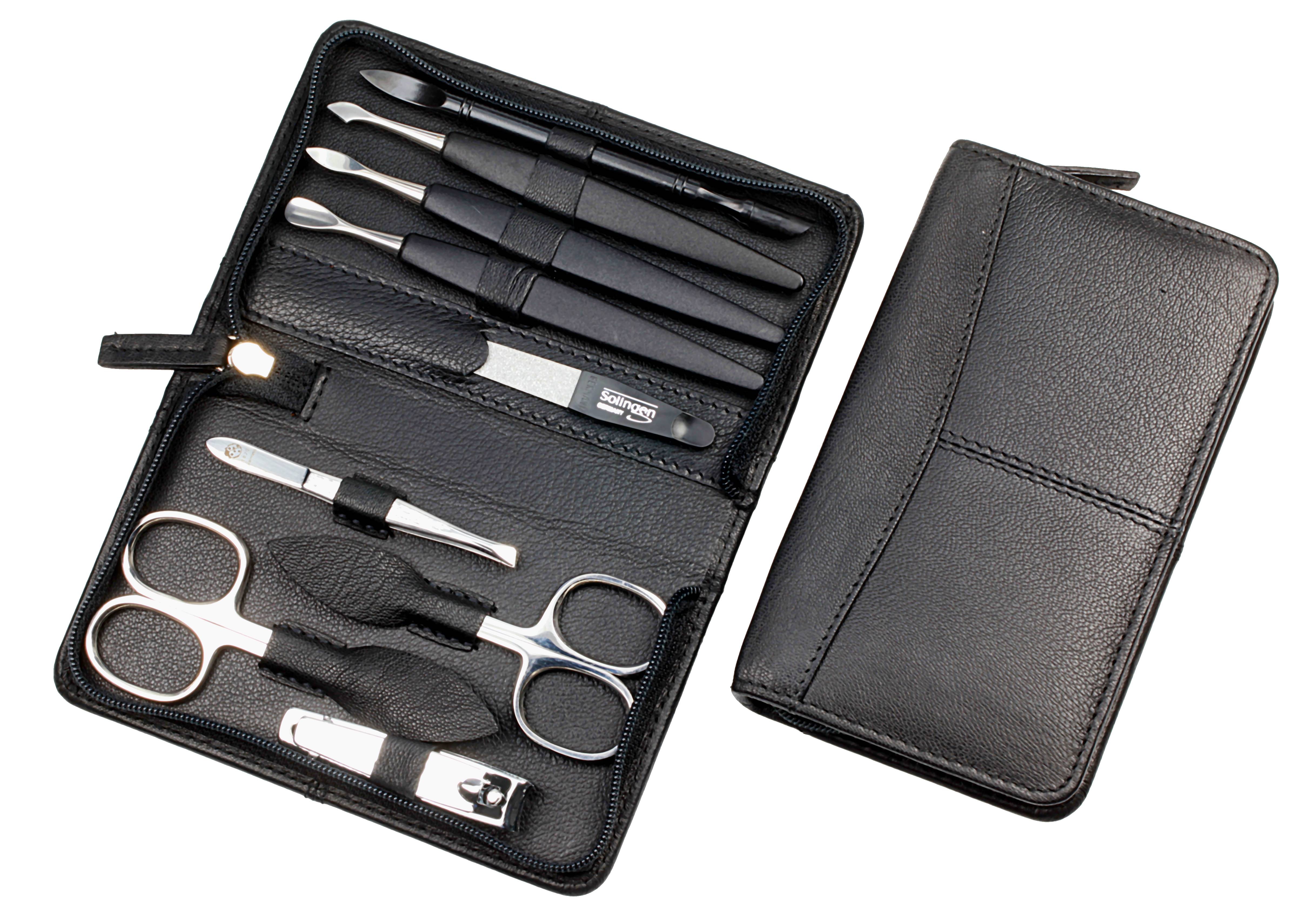 Manicure-Etui, Reißverschluss: 9-tlg. Bestückung, rostfrei-glanzpoliert; Nappa-Schafleder, schwarz