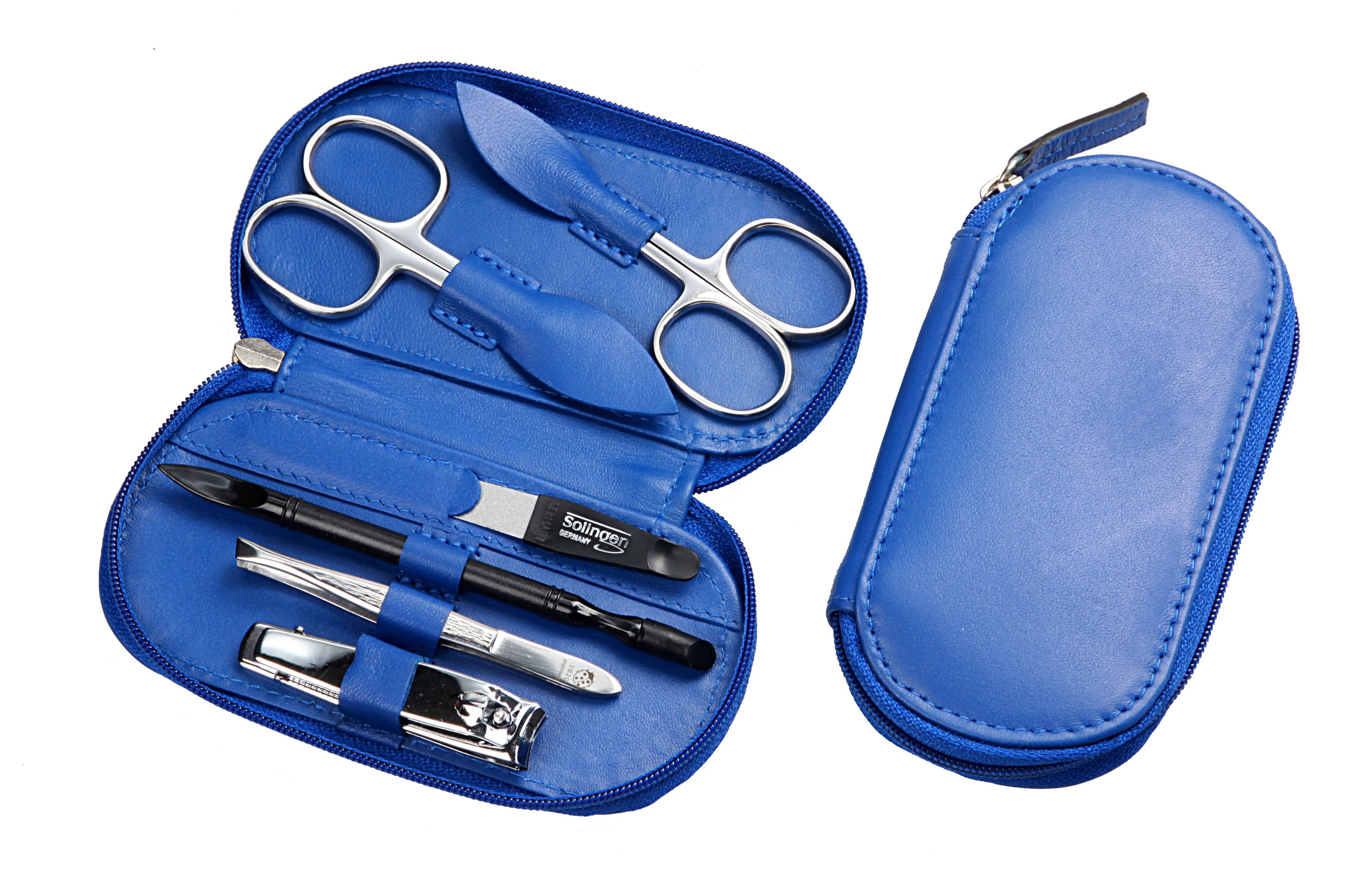 Manicure-Etui, Reißverschluss: 6-tlg. Bestückung, rostfrei-glanzpoliert; Nappa-Lammleder, kobaltblau